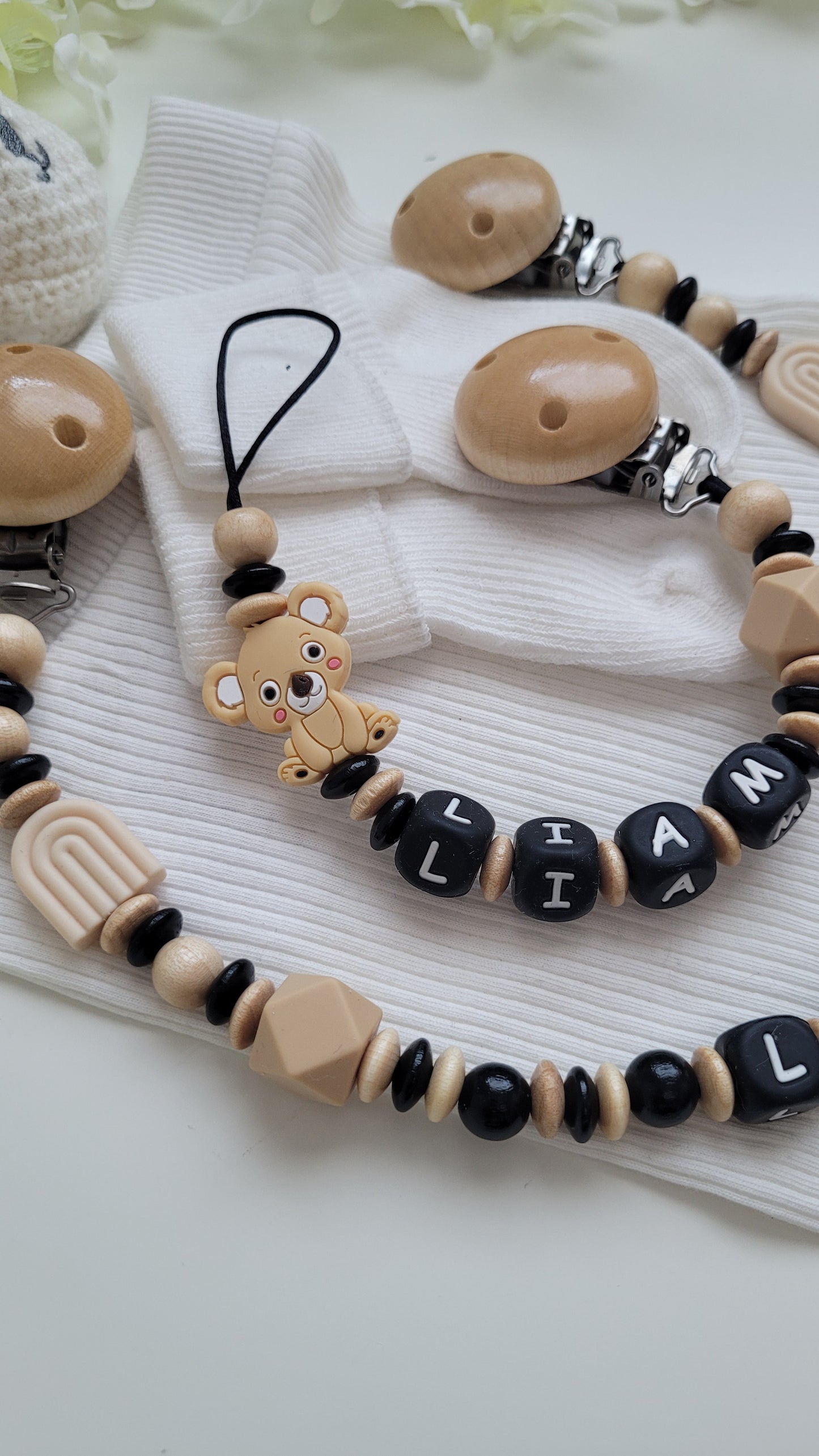 Kinderwagenkette & Schnullerkette mit Namen Koala