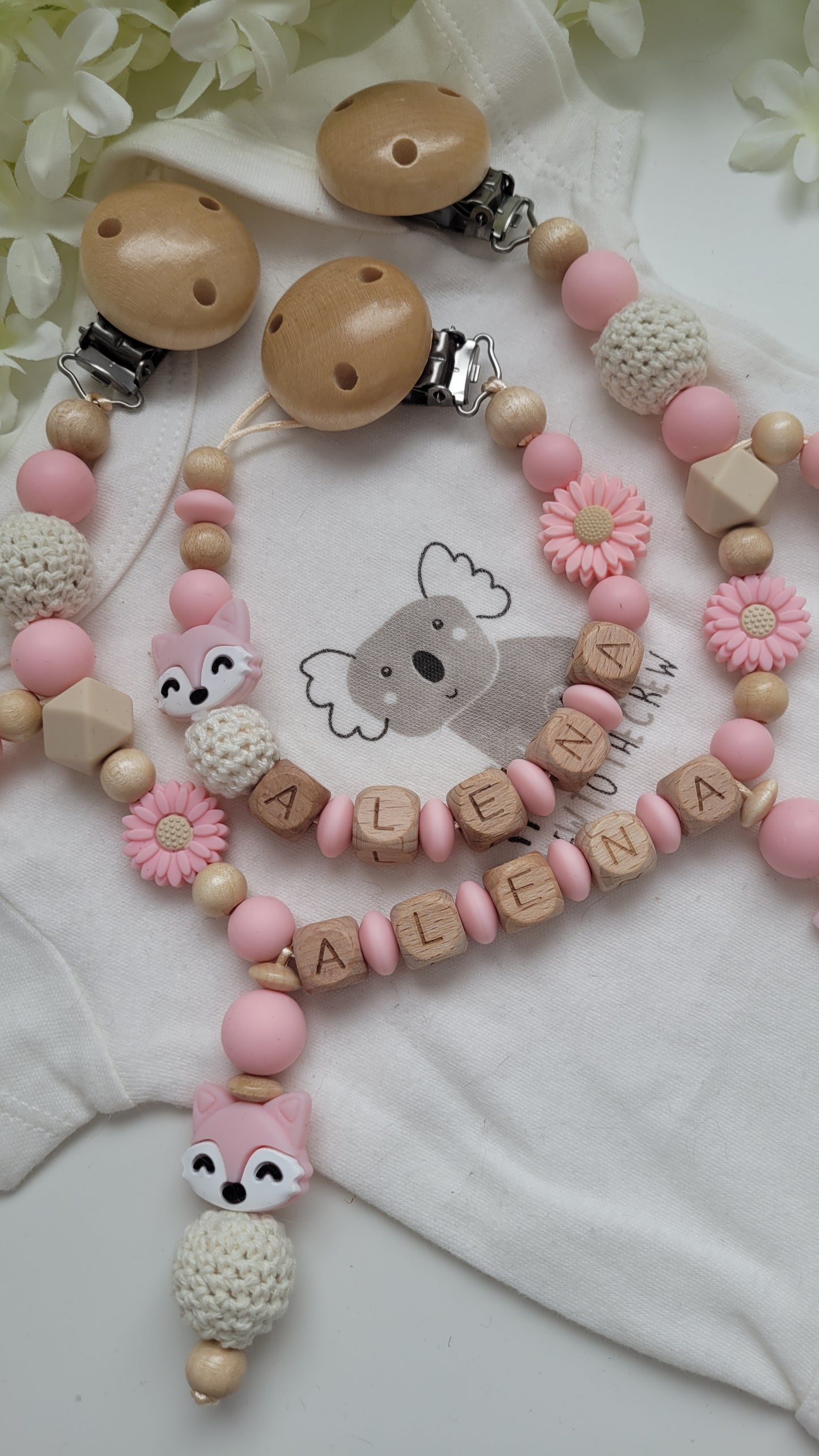 Kinderwagenkette & Schnullerkette *Fuchs* apricot