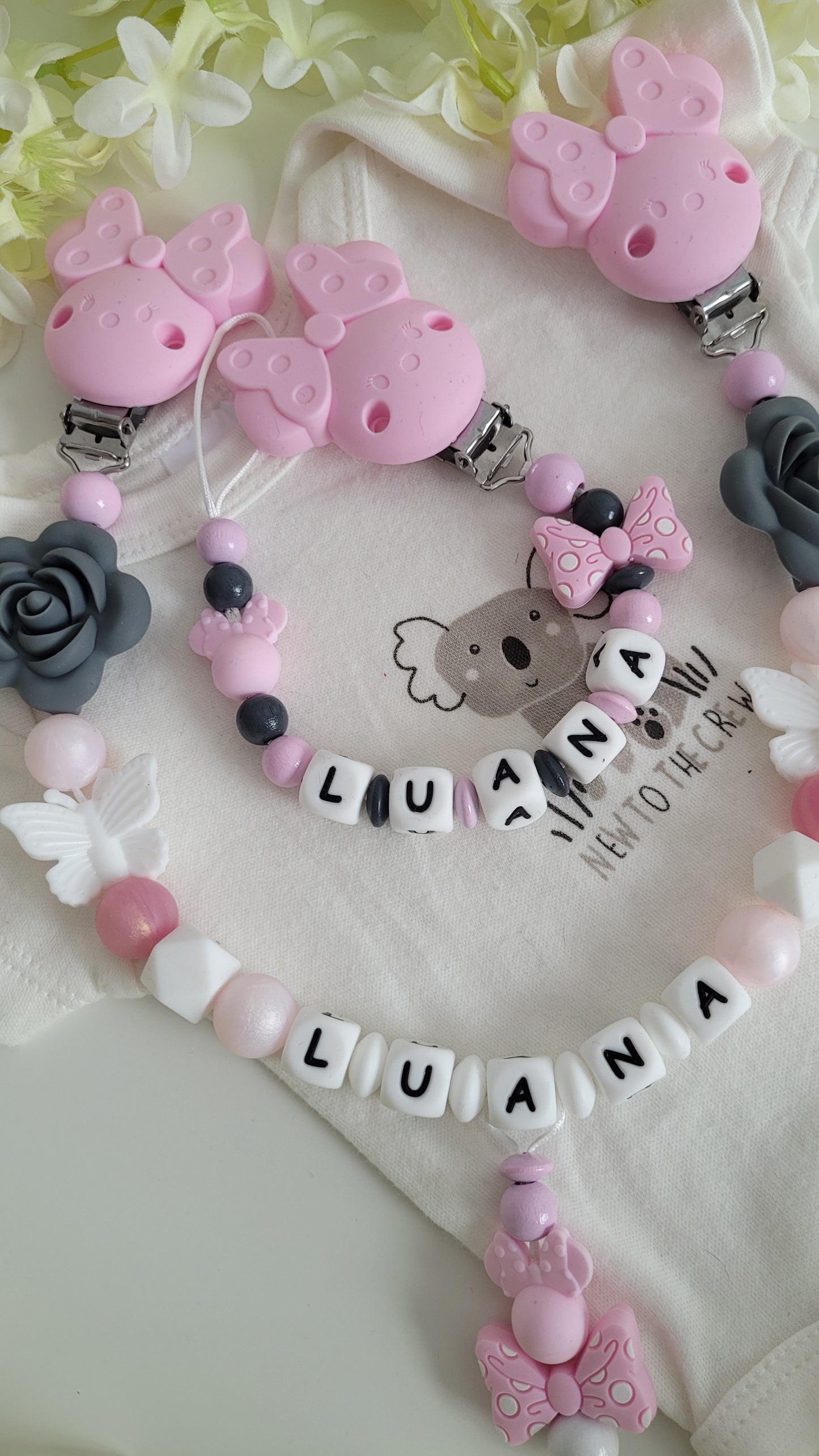 Kinderwagenkette & Schnullerkette *Minnie Prinzessin* rosegold