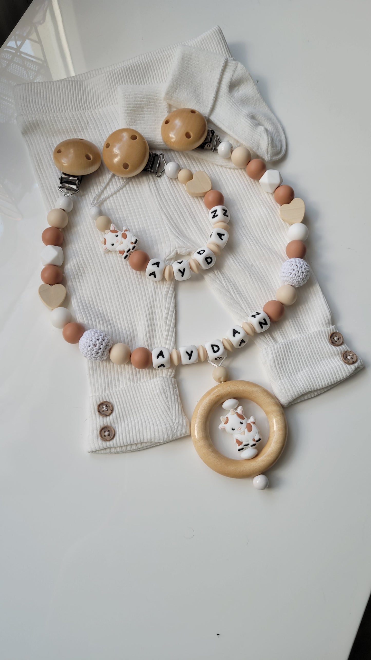 Kinderwagenkette & Schnullerkette mit Namen Bauernhof