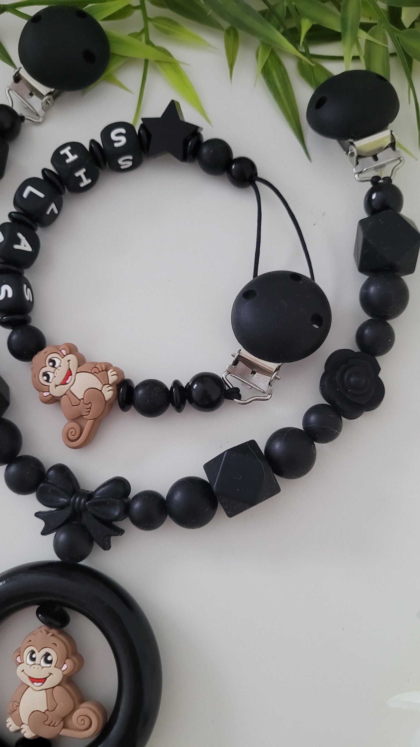 Kinderwagenkette & Schnullerkette *Äffchen* Black