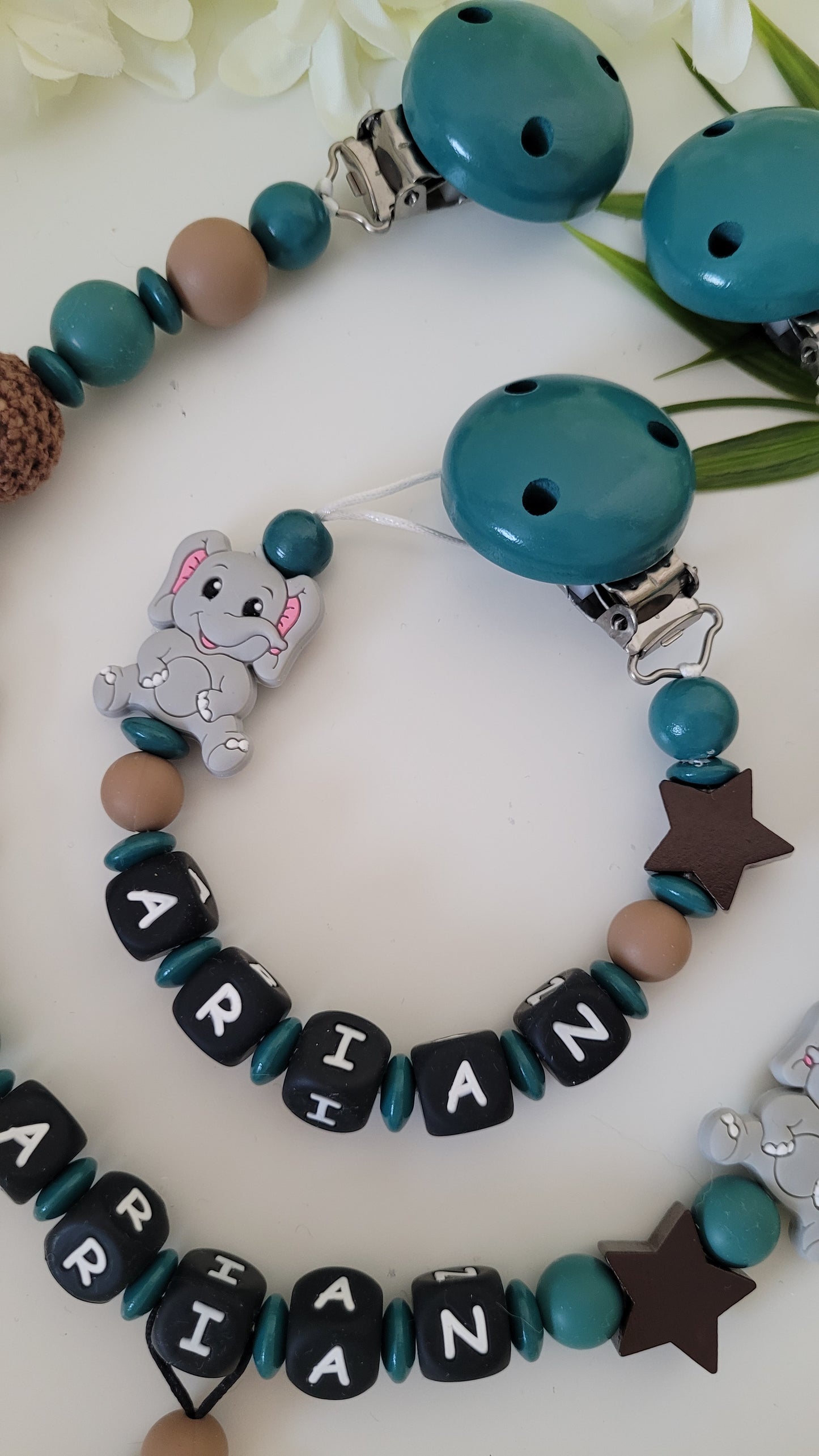 Kinderwagenkette & Schnullerkette *Elefant* petrol