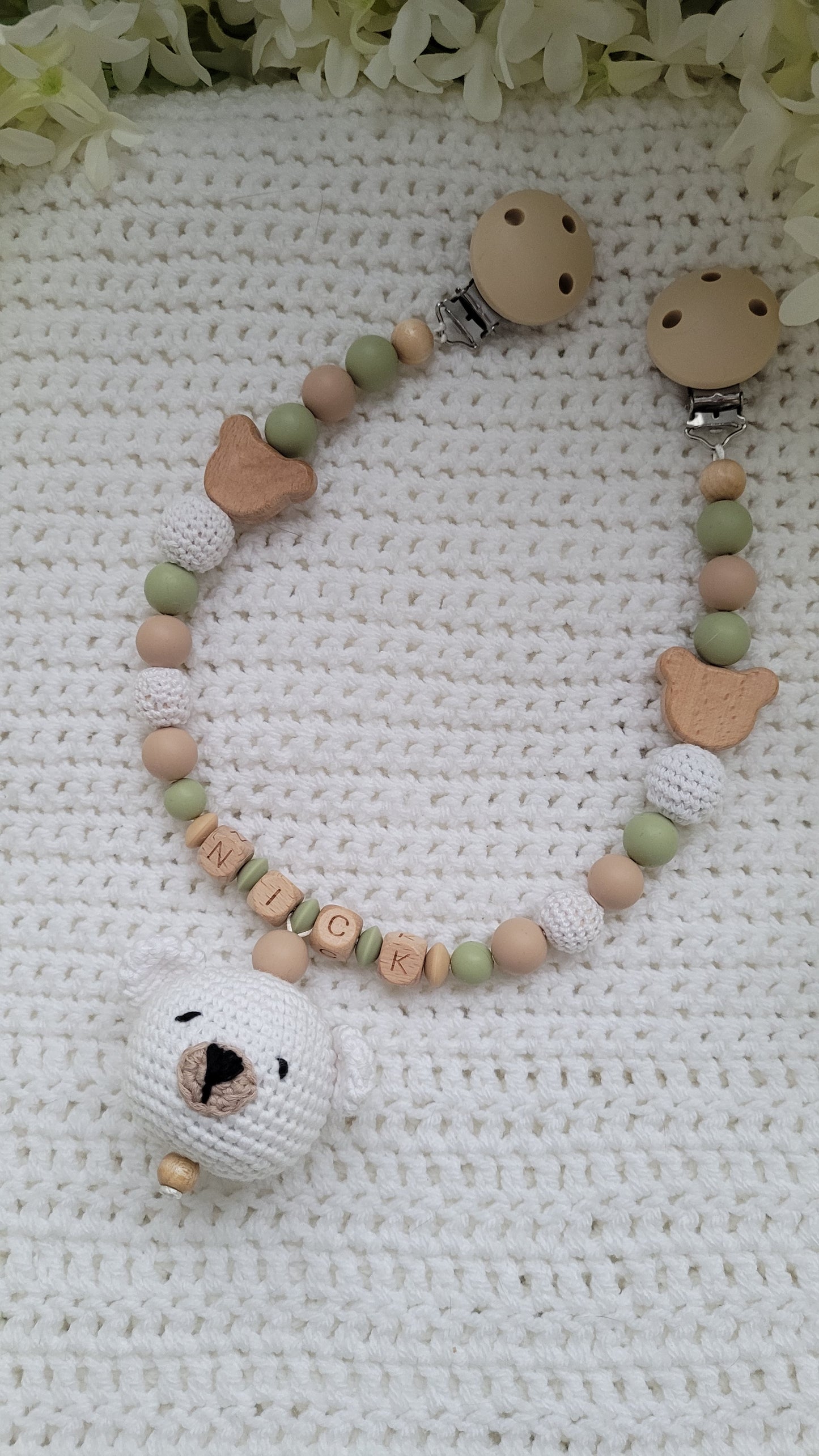 Kinderwagenkette & Schnullerkette *Bärchen* grün