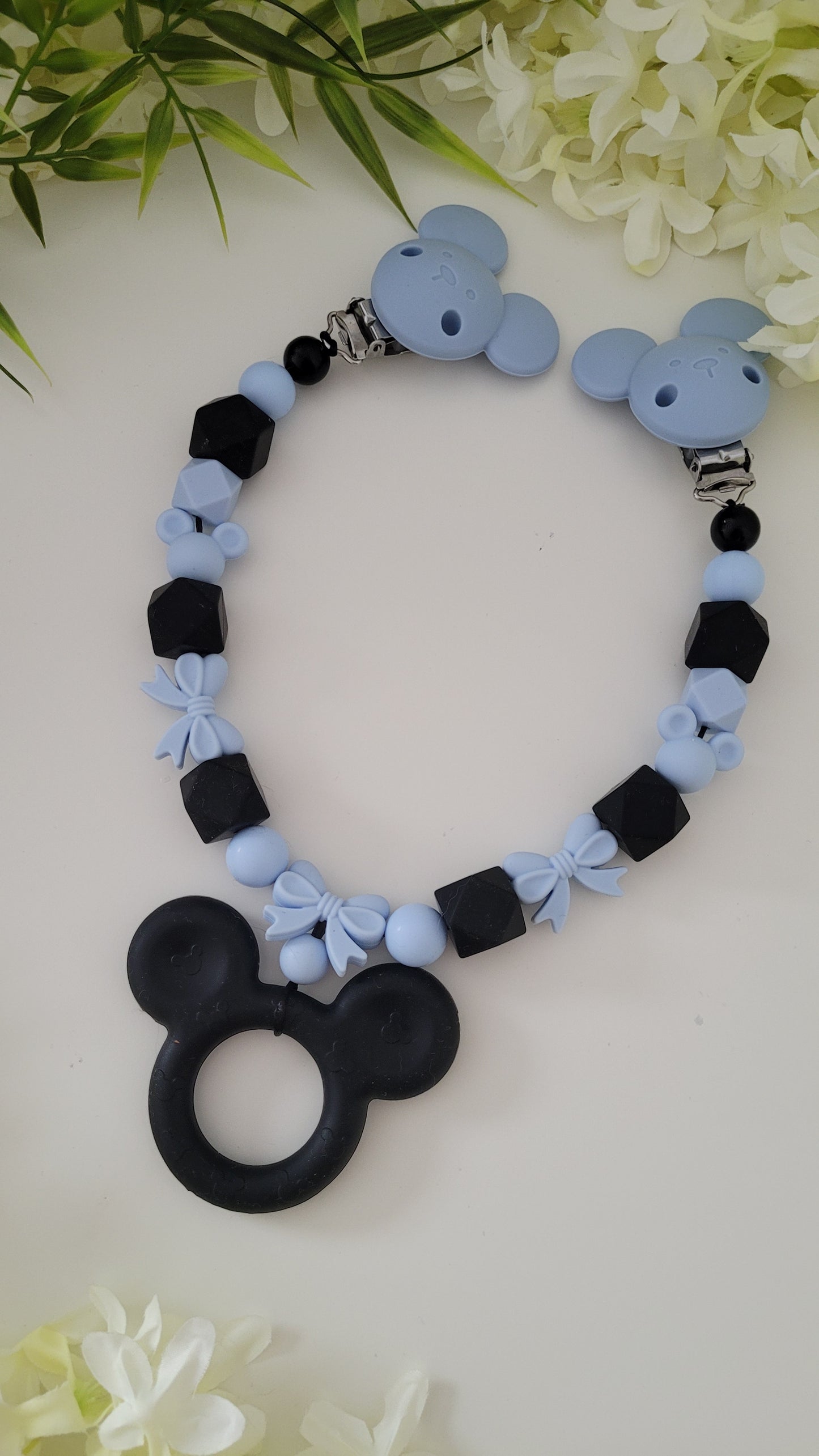 Kinderwagenkette & Schnullerkette *Micky* blau schwarz