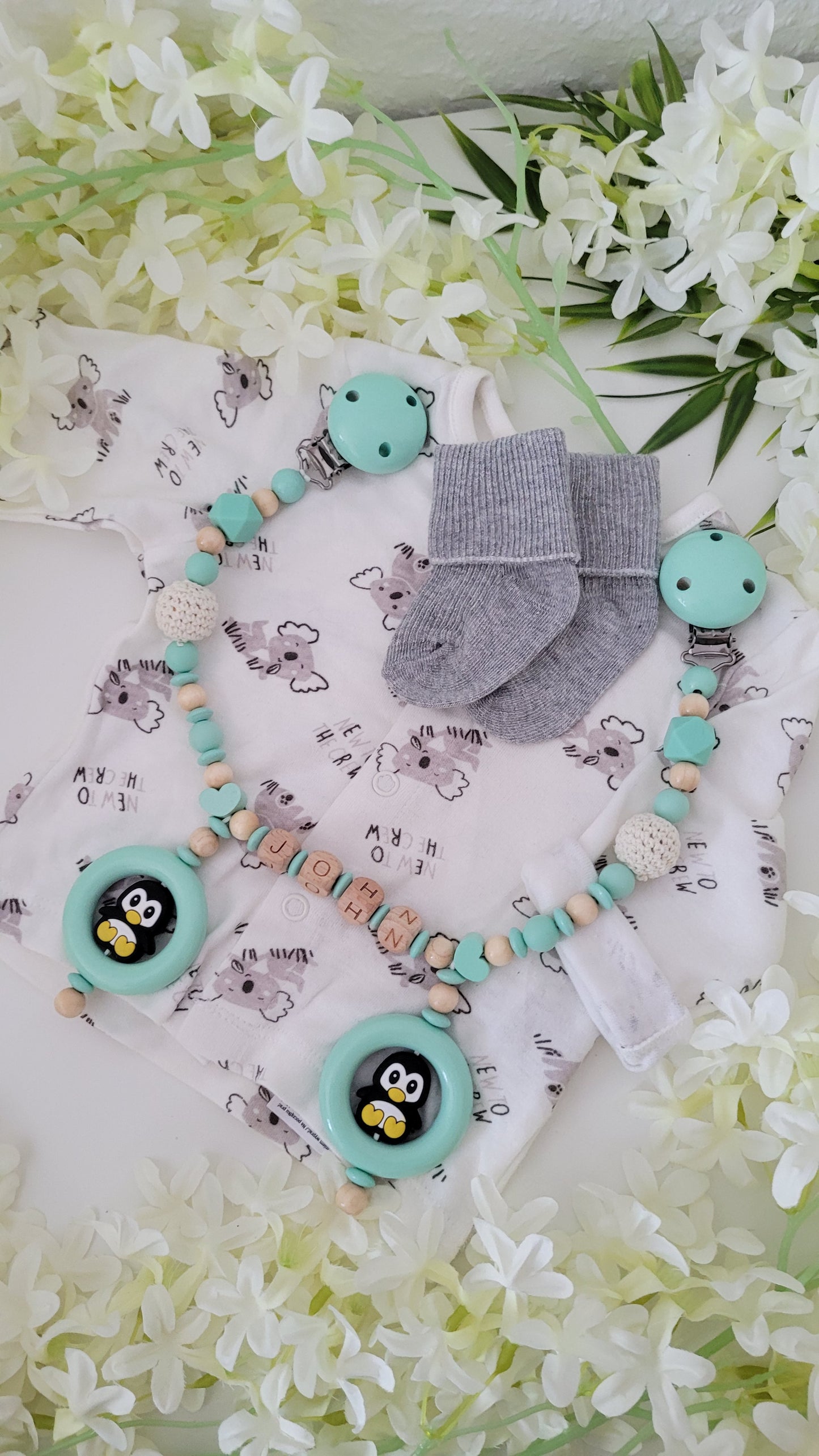 Kinderwagenkette & Schnullerkette "Little Pinguin Star"