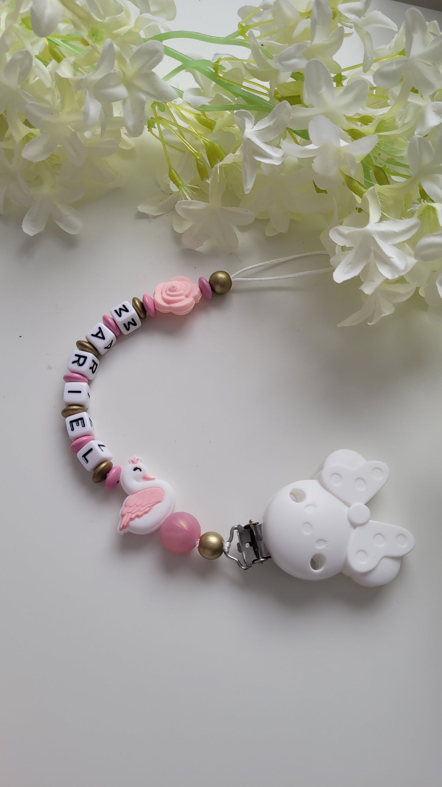 Schnullerkette für Mädchen Minnie Schwanen Prinzessin rosa