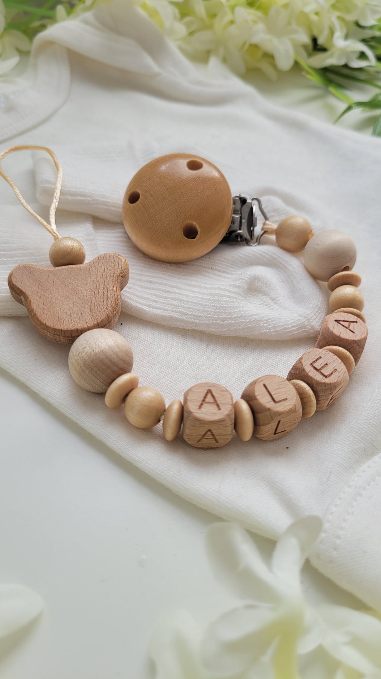 Schnullerkette mit Namen Bärchen holz