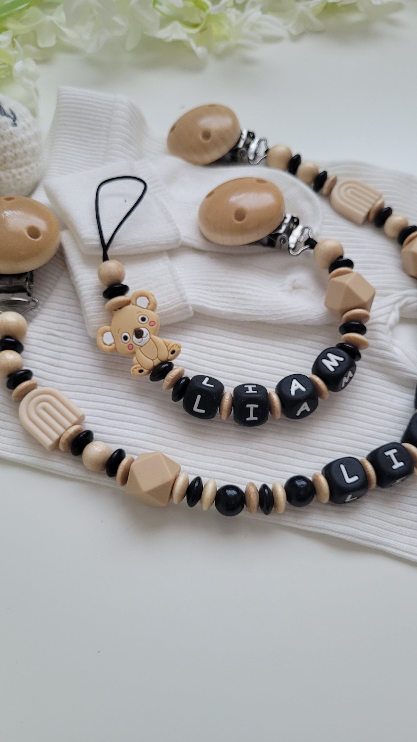 Kinderwagenkette & Schnullerkette mit Namen Koala
