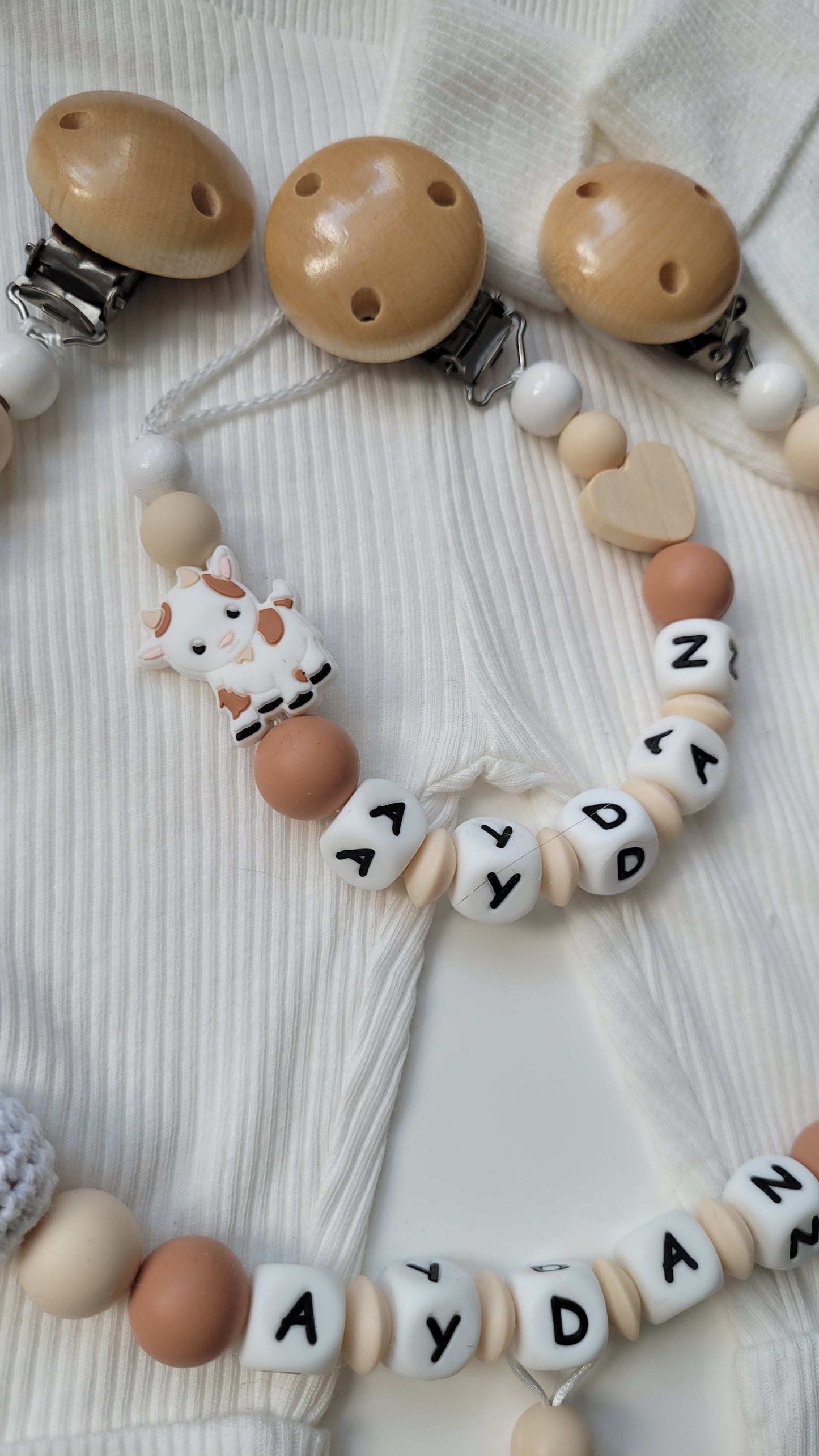 Kinderwagenkette & Schnullerkette mit Namen Bauernhof