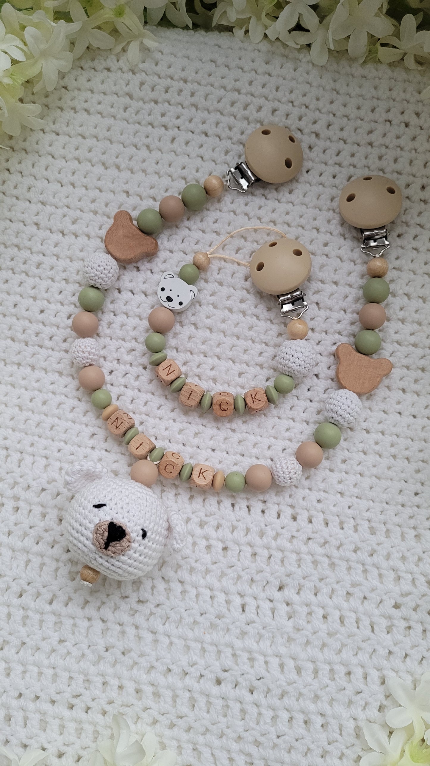 Kinderwagenkette & Schnullerkette *Bärchen* grün