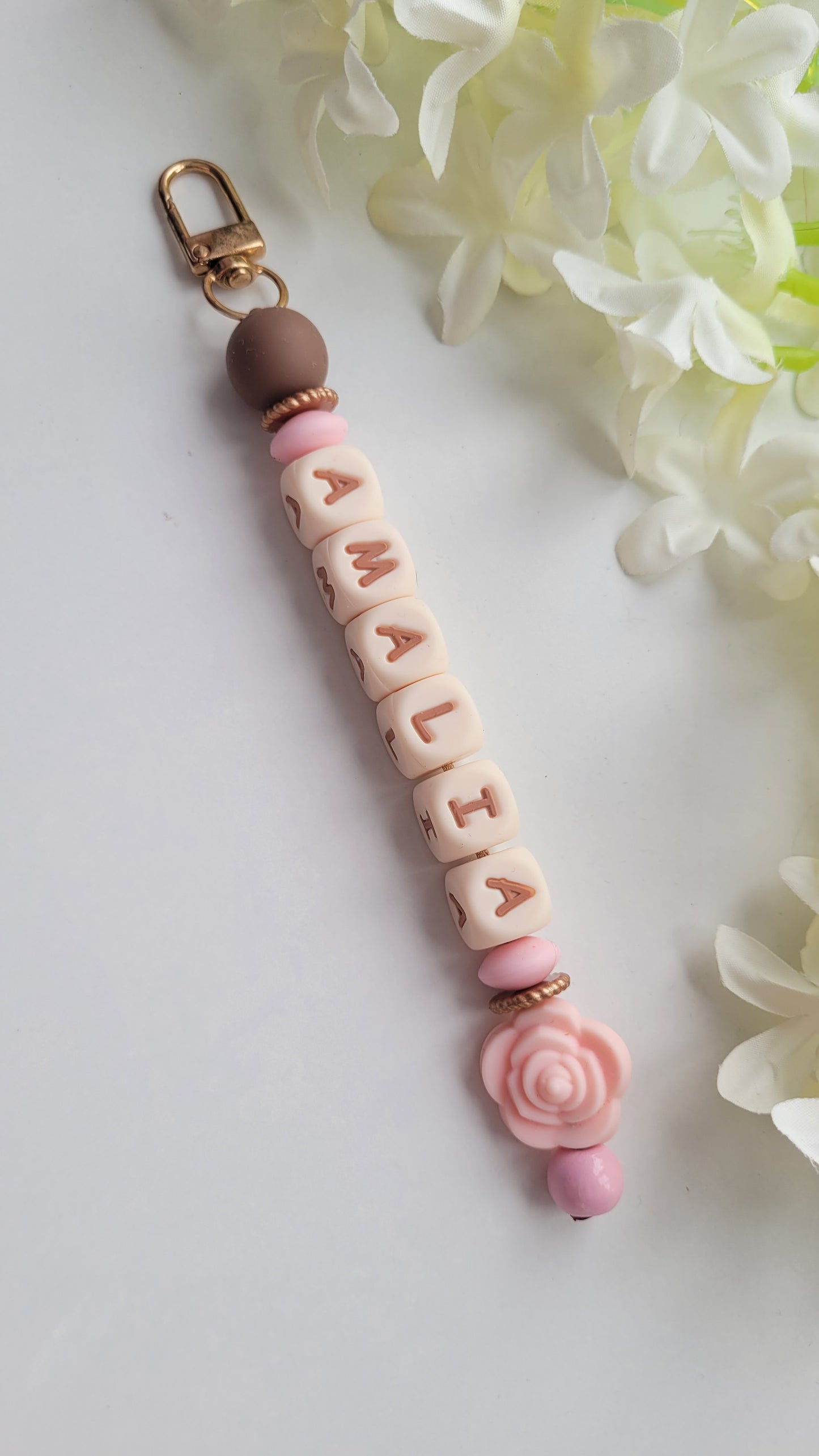 Schlüsselanhänger mit bis zu 5 Namen Rose