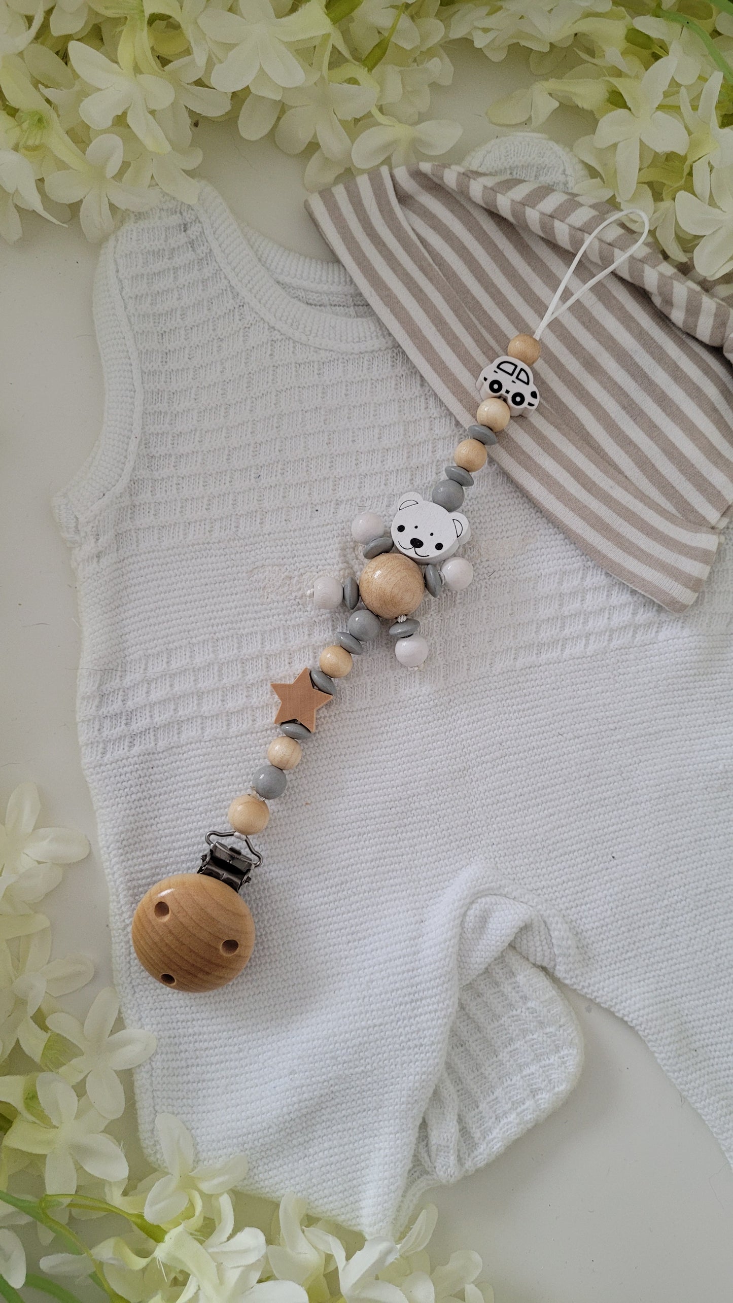 Schnullerkette *Teddy* holz grau