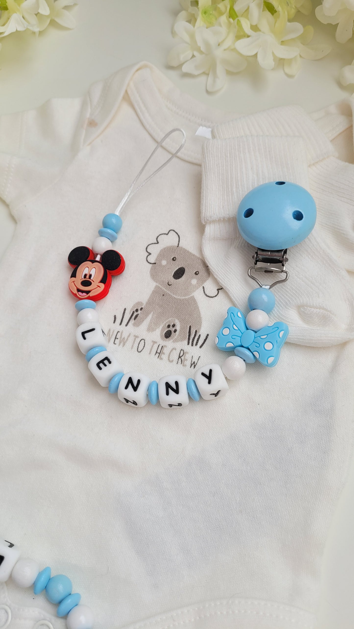 Kinderwagenkette & Schnullerkette mit Namen *Maus* blau