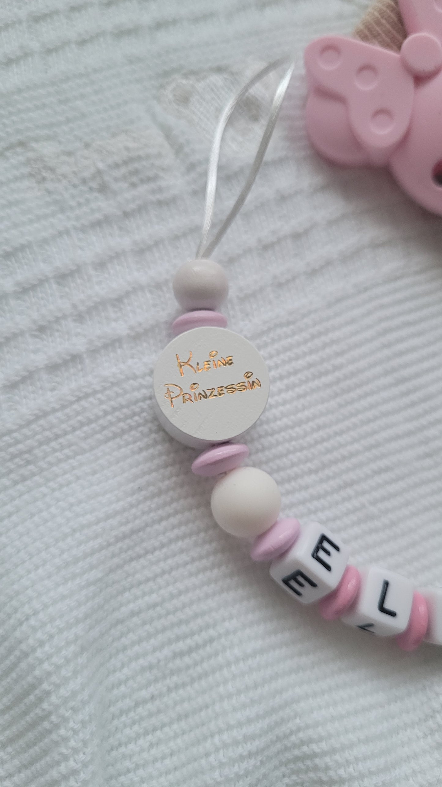Schnullerkette mit Namen für Mädchen Kleine Prinzessin & Schmetterling rosa pink weiß