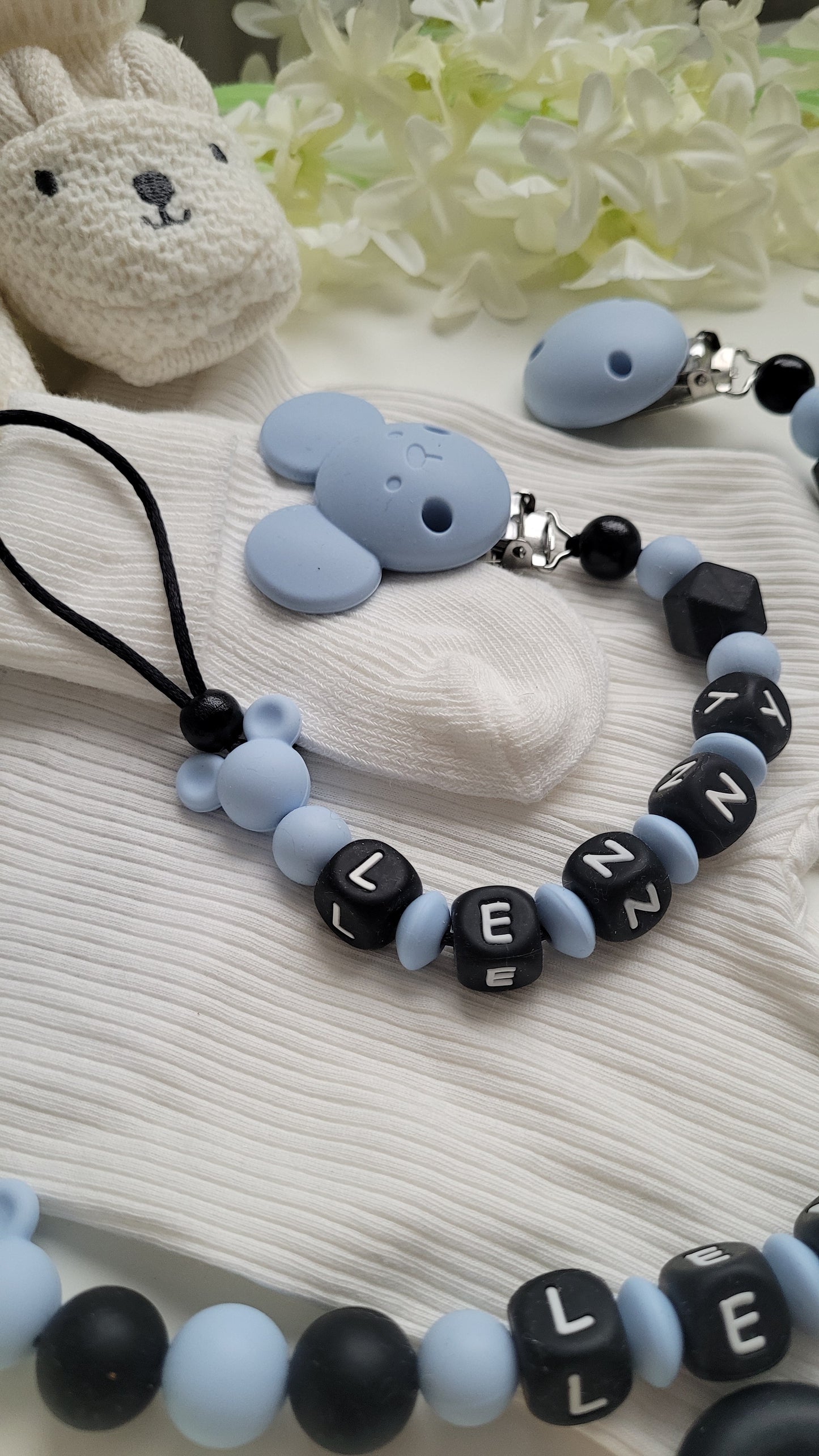 Kinderwagenkette & Schnullerkette *Micky* blau schwarz