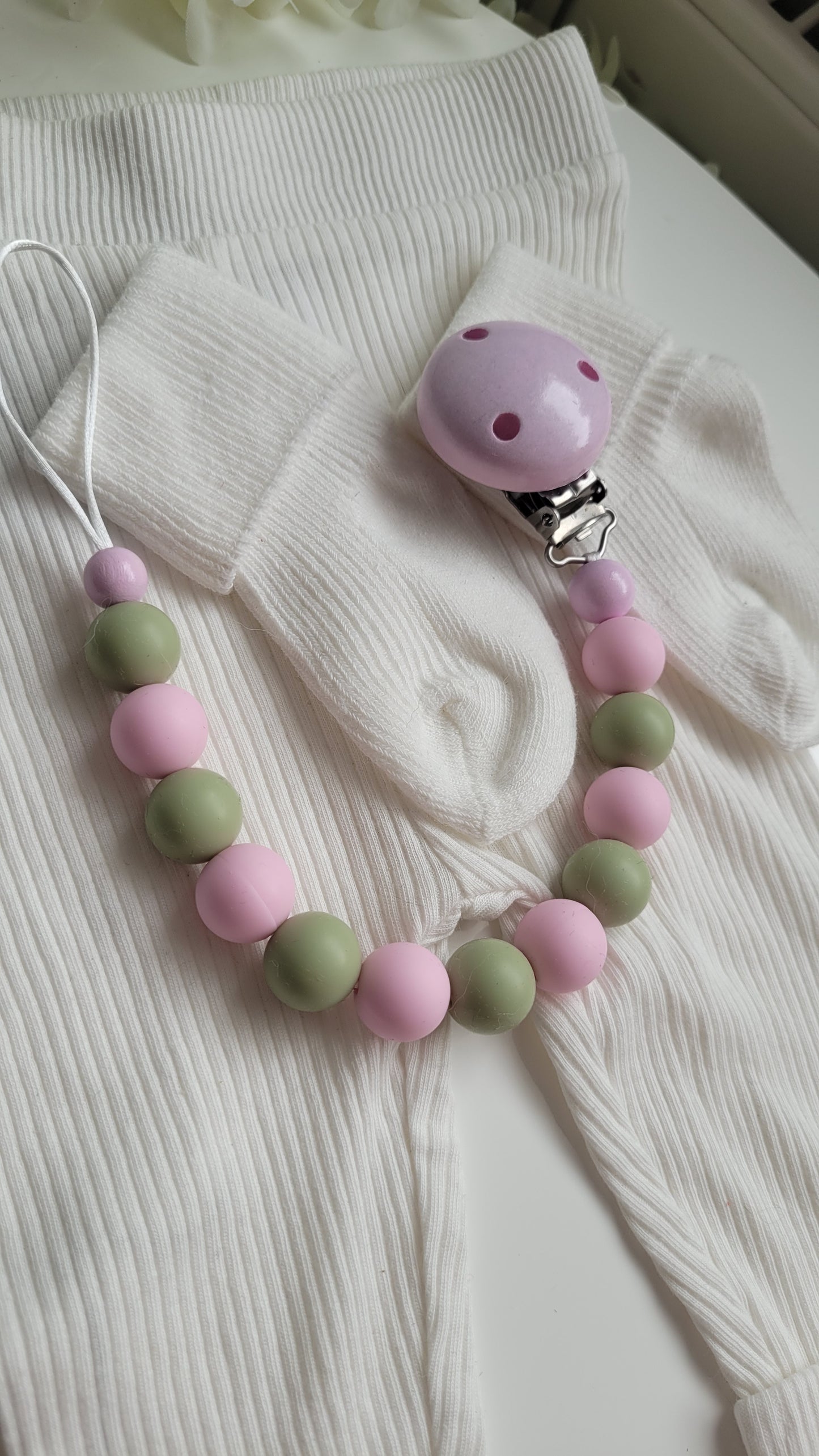 Schnullerkette Silikon rosa grün