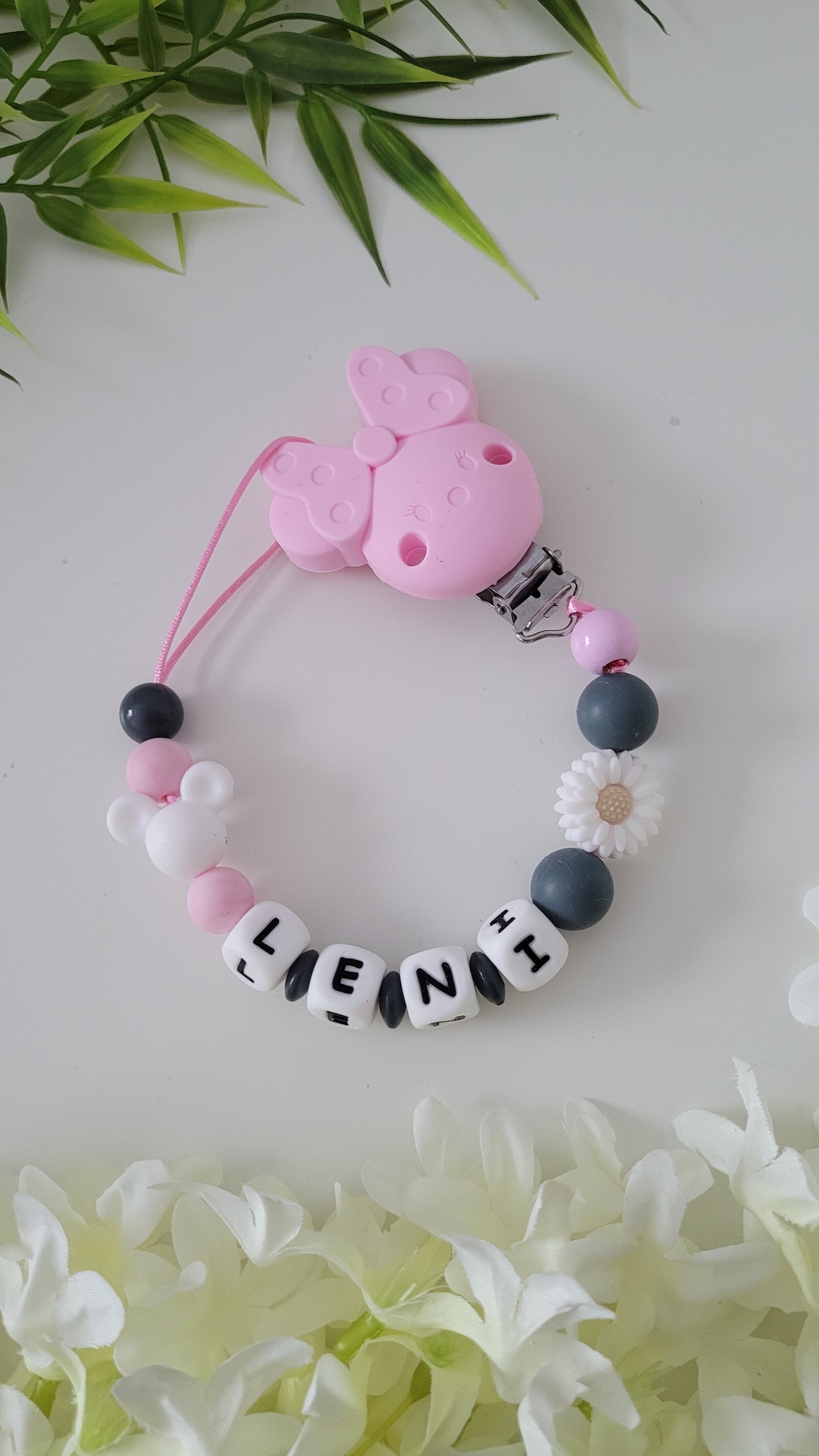 Schnullerkette *Minnie Maus* grau rosa