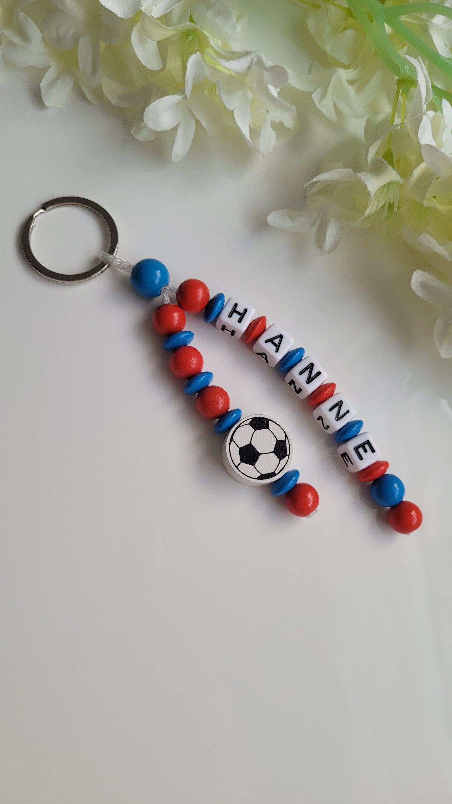 Schlüsselanhänger mit Namen Fussball rot blau Motivauswahl