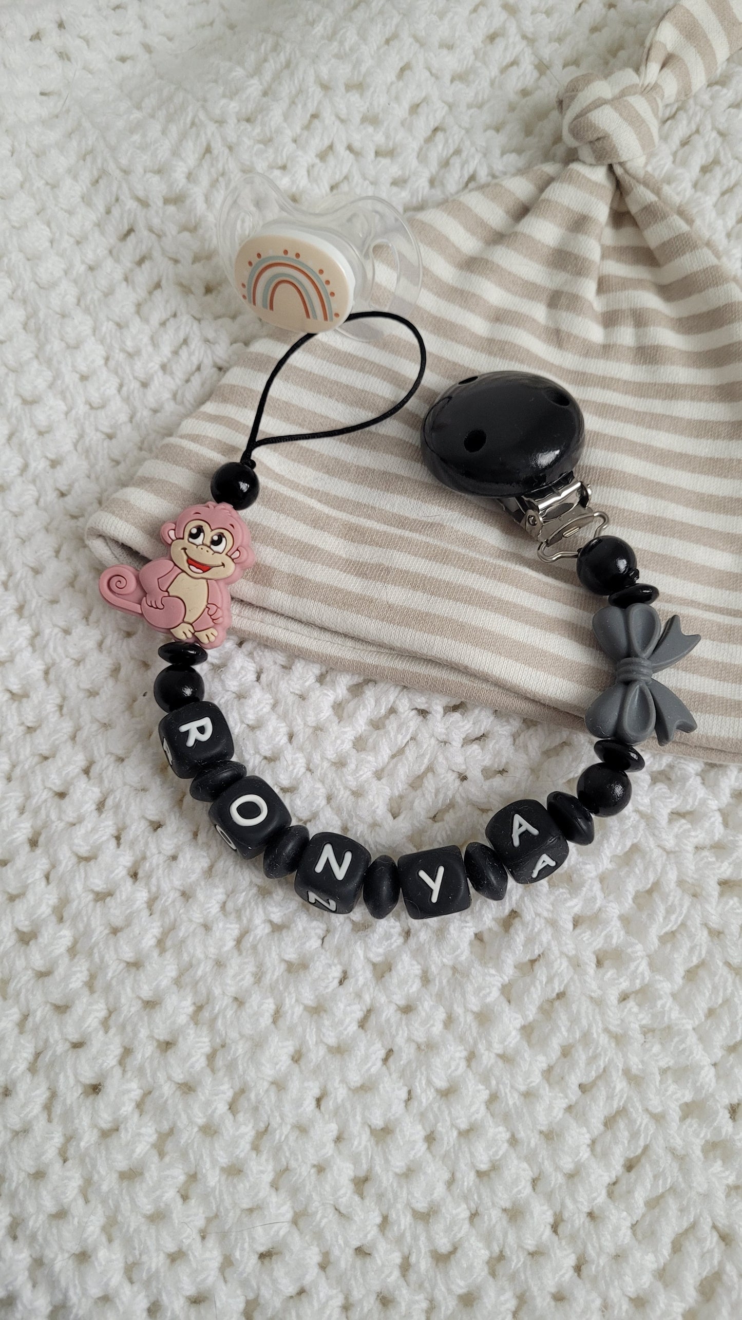 Kinderwagenkette & Schnullerkette *Äffchen* Black