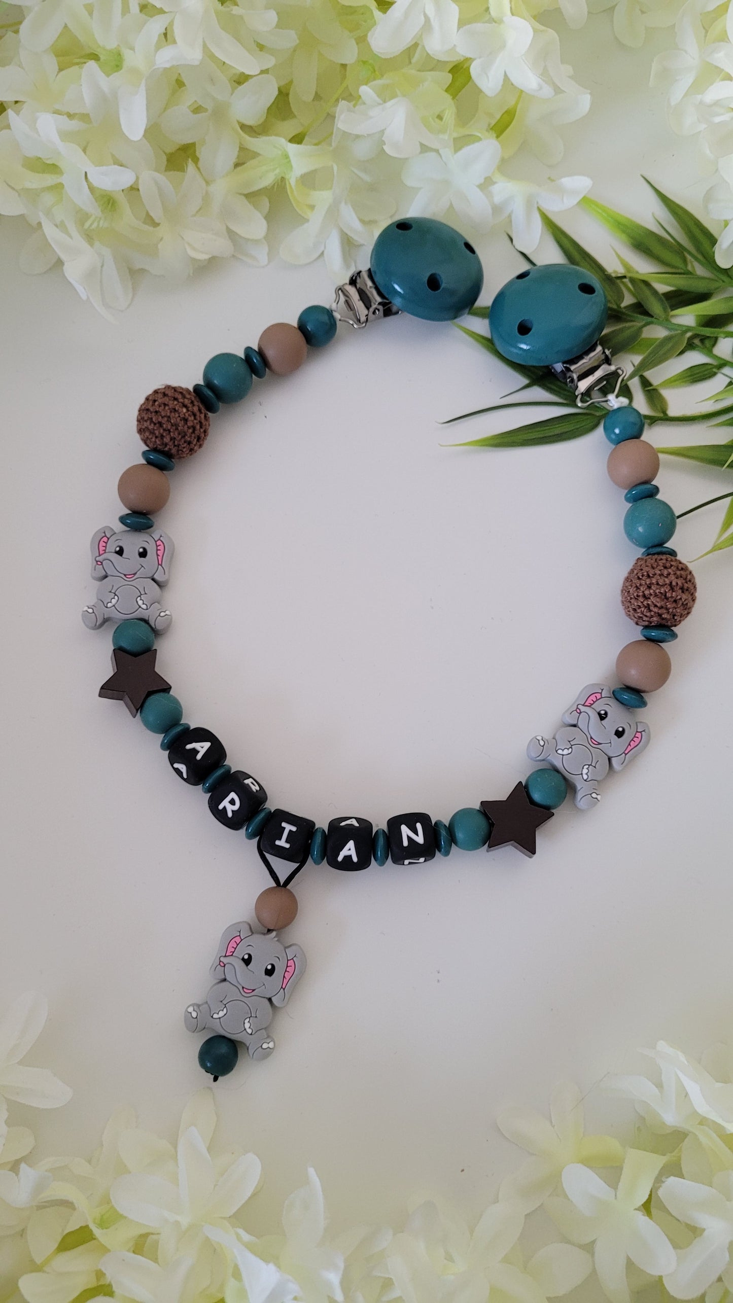 Kinderwagenkette & Schnullerkette *Elefant* petrol