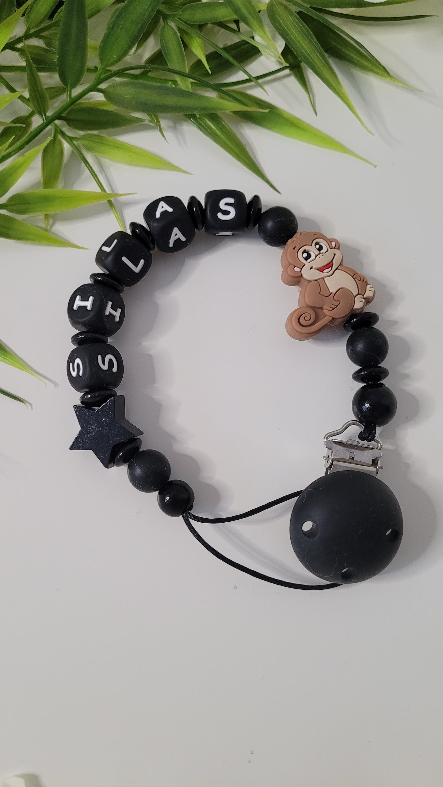 Kinderwagenkette & Schnullerkette *Äffchen* Black