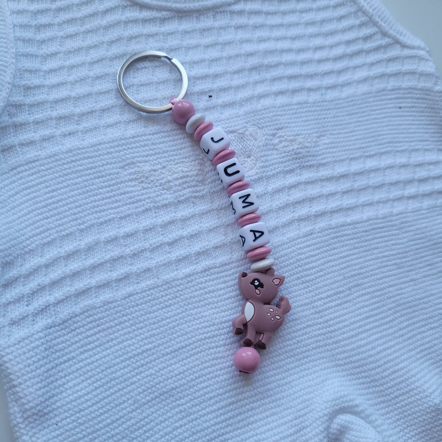 Schlüsselanhänger mit Namen Reh rosa weiss Motivauswahl