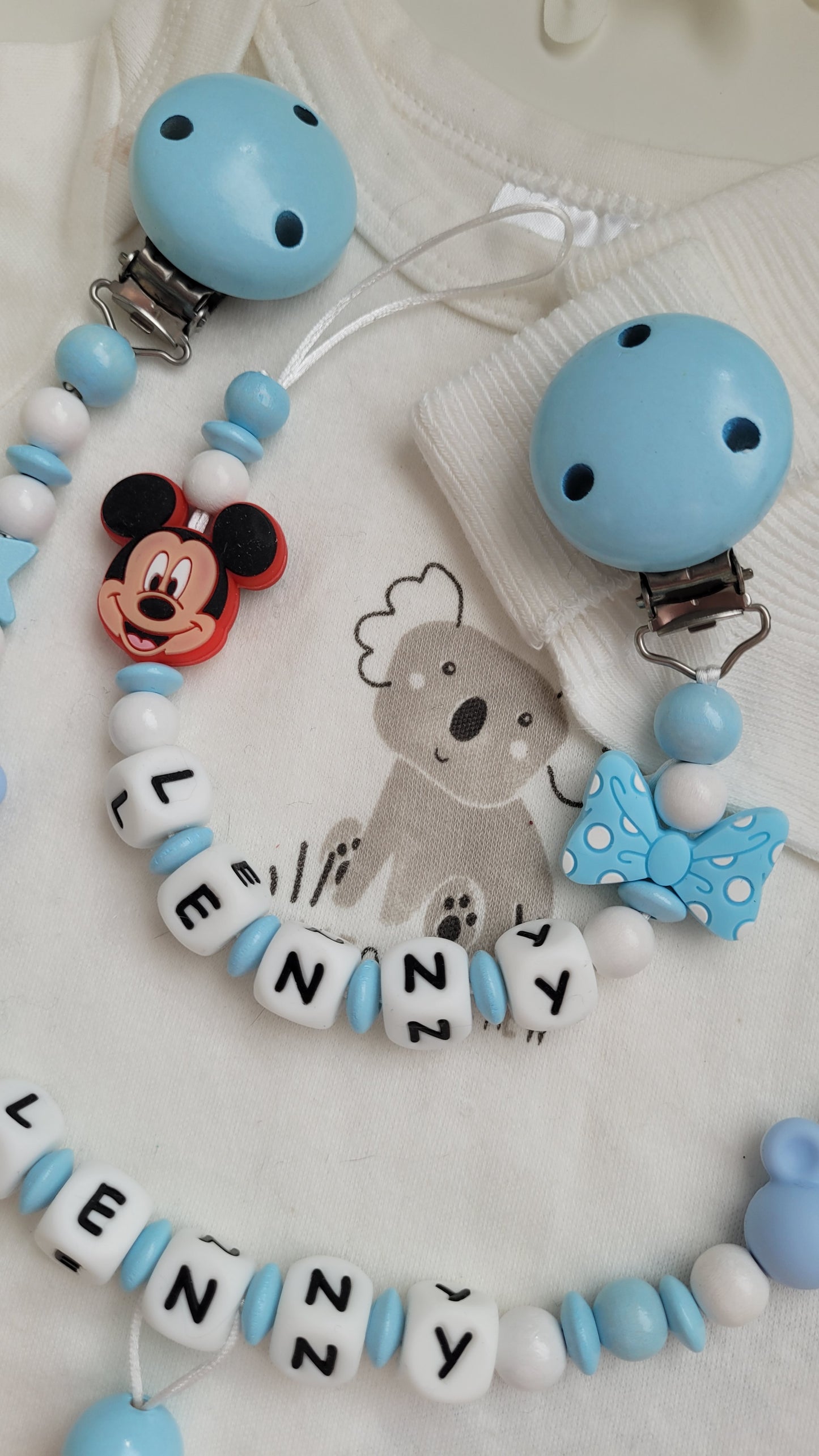 Kinderwagenkette & Schnullerkette mit Namen *Maus* blau