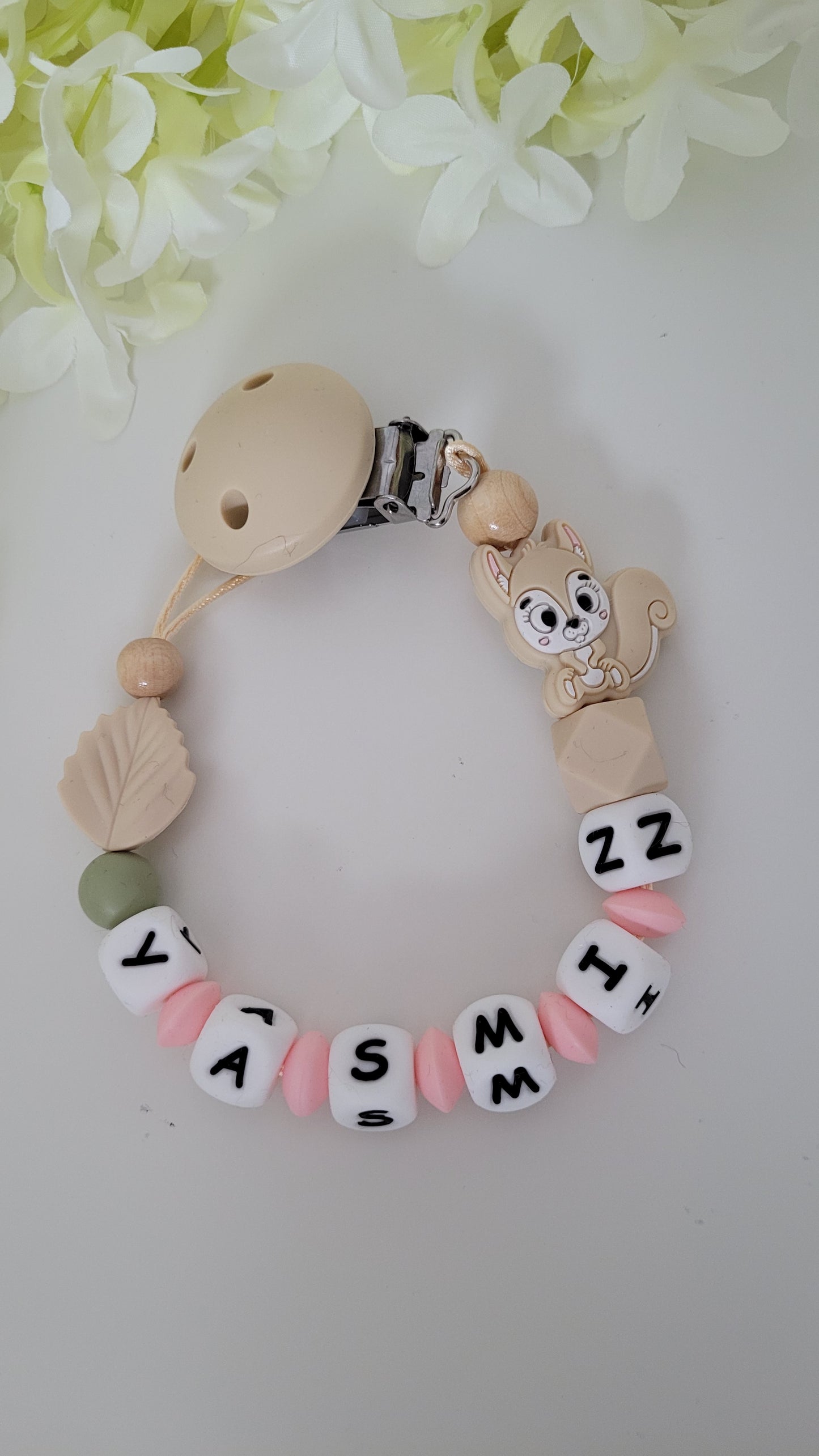 Kinderwagenkette & Schnullerkette *Eichhörnchen* apricot