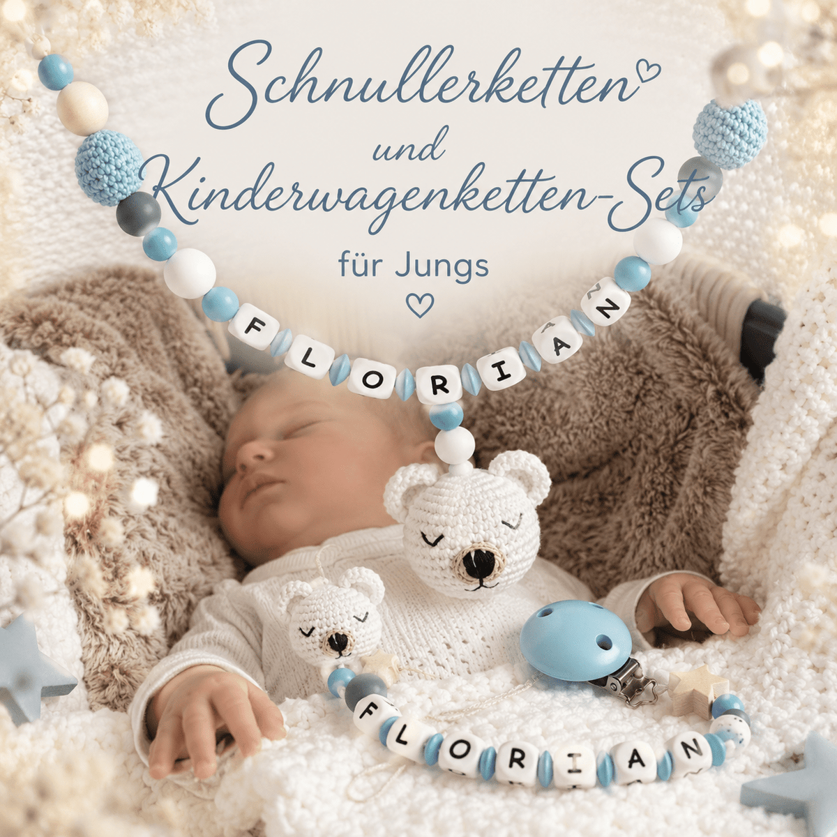 Schnullerkette & Kinderwagenkette Set Jungen