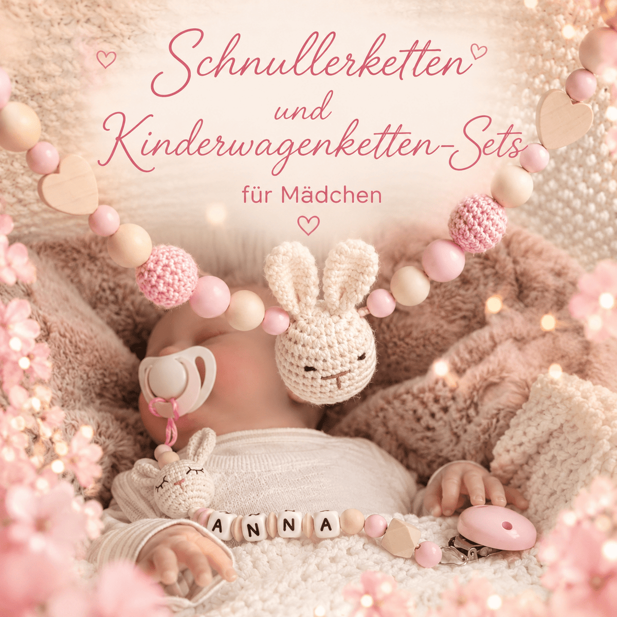 Schnullerkette & Kinderwagenkette Set Mädchen