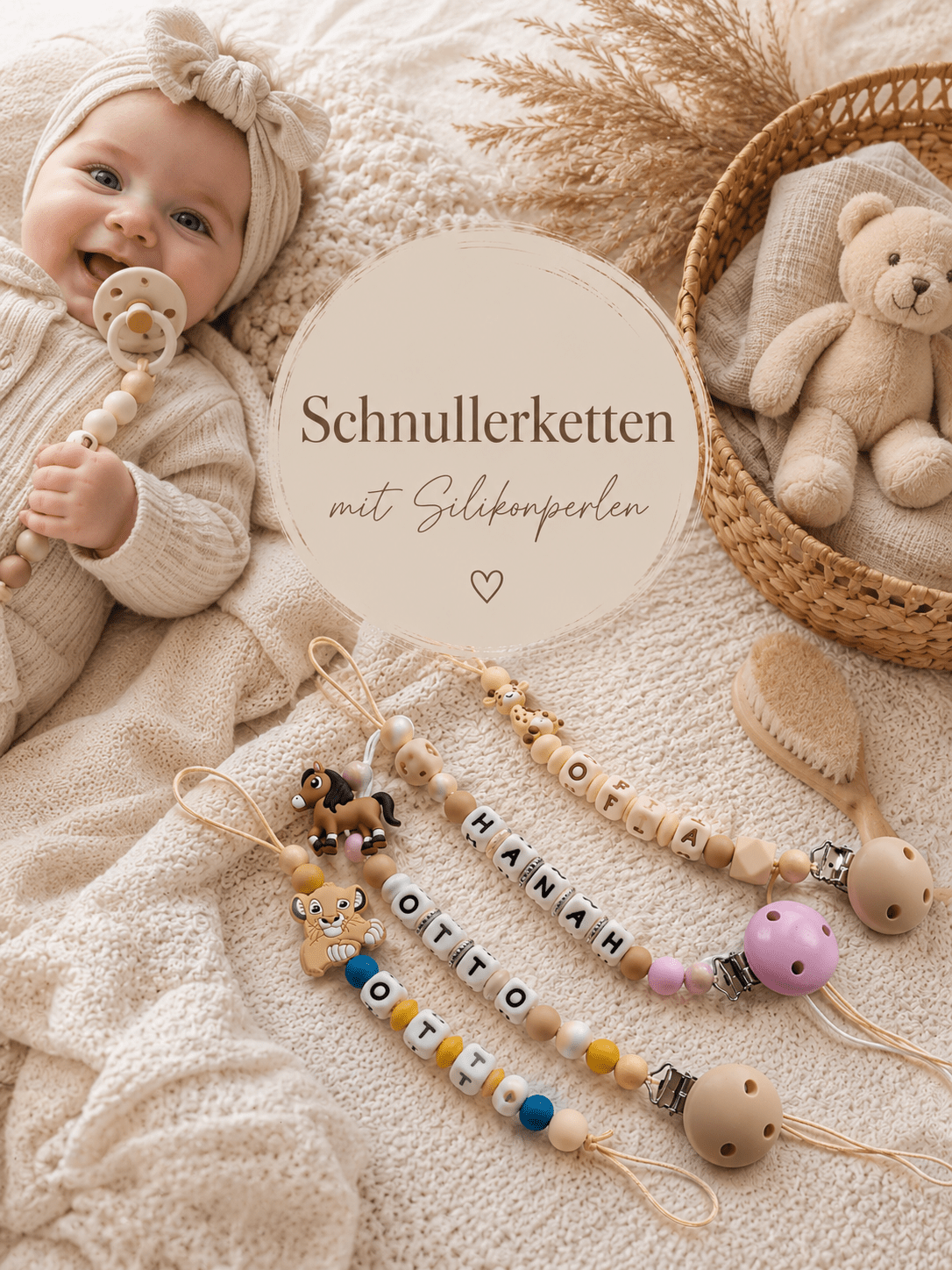 Silikon Schnullerketten Namen für Mädchen & Jungen
