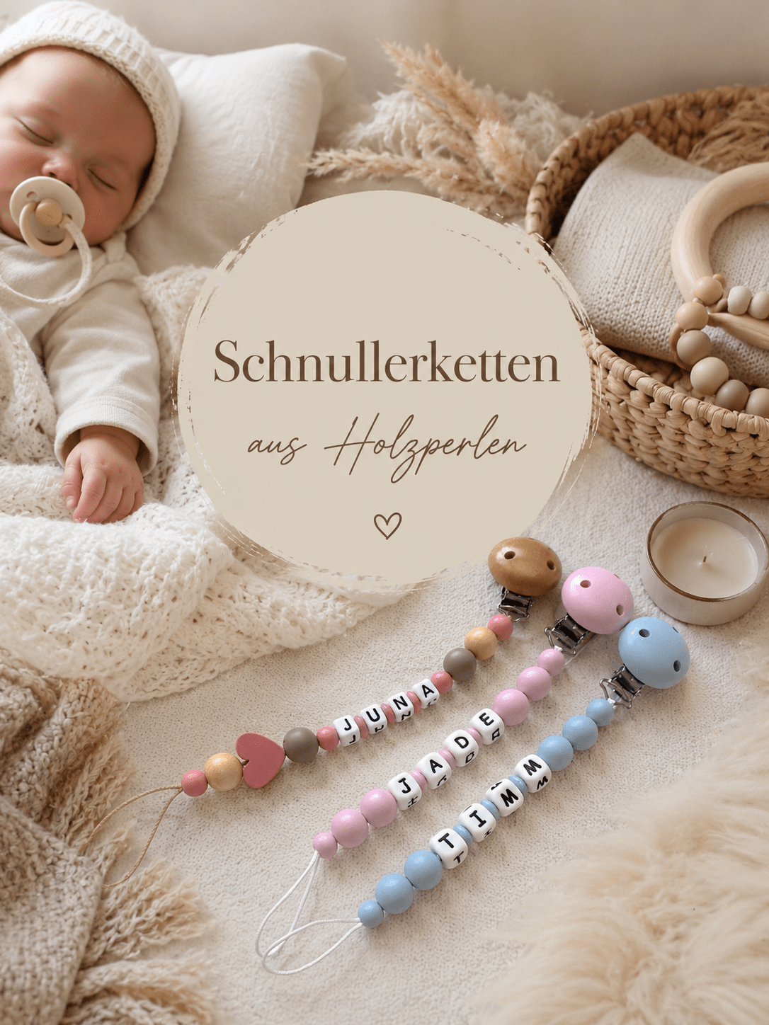 Holz Schnullerketten mit Namen für Mädchen & Jungen