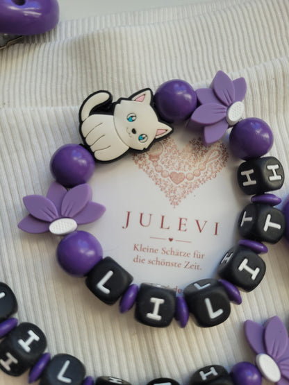 Kinderwagenkette & Schnullerkette Set mit Namen Maus Blume Schleife Maus-Clip pink schwarz Silikon | personalisiert (Kopie 2)