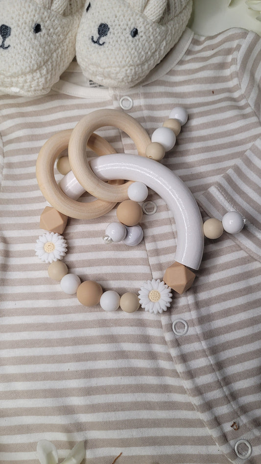 Motorik Greifring weiss beige Blumen