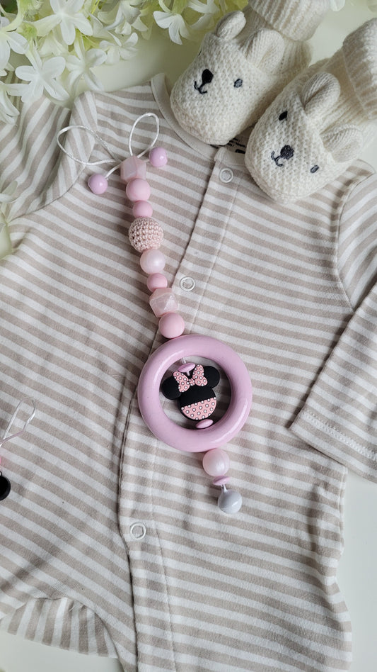 Spielanhänger für Maxicosi & Wiege Minnie Maus Rosa marmoriert Schimmer Perlmutt