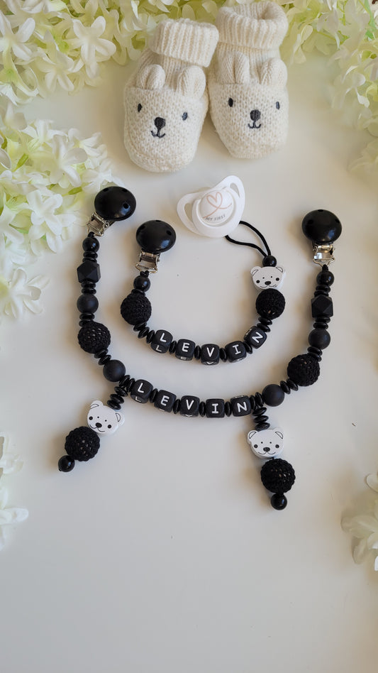 Kinderwagenkette & Schnullerkette Black Teddy