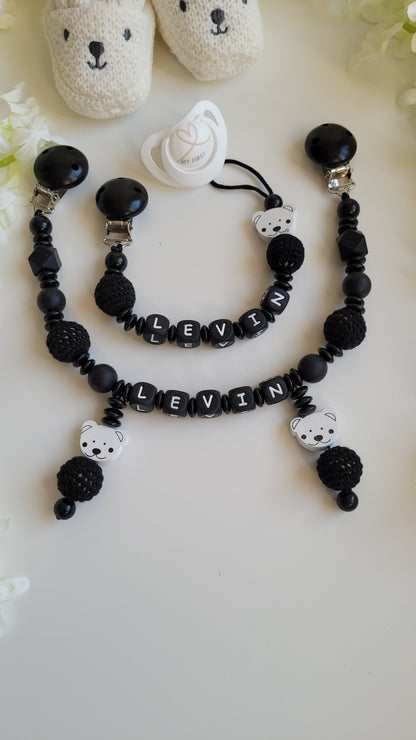 Kinderwagenkette & Schnullerkette Black Teddy