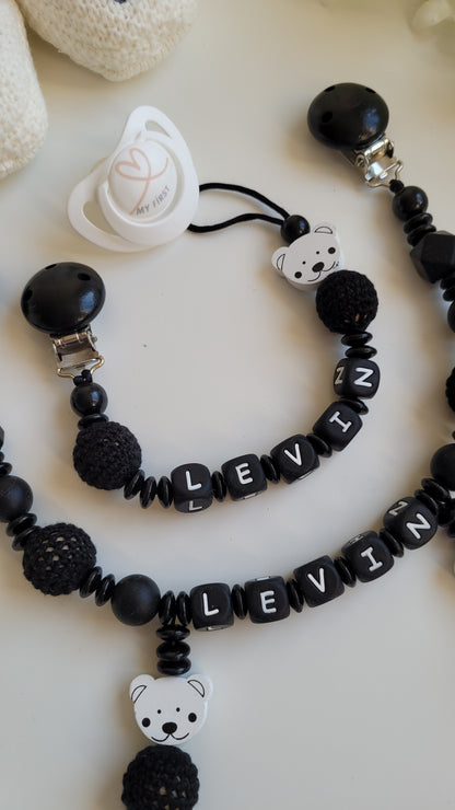 Kinderwagenkette & Schnullerkette Black Teddy