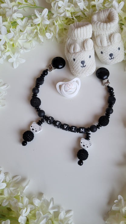 Kinderwagenkette  mit Wunschnamen Black Teddy