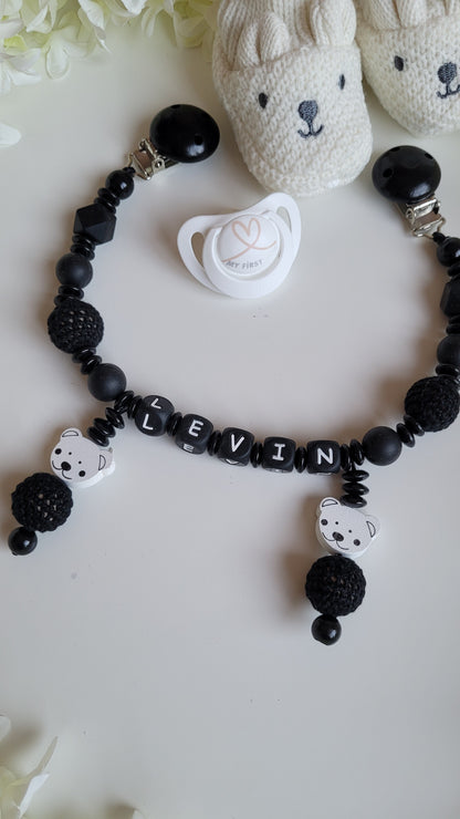 Kinderwagenkette  mit Wunschnamen Black Teddy