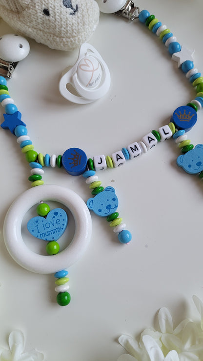 Kinderwagenkette  mit Wunschnamen Teddy Spielringe