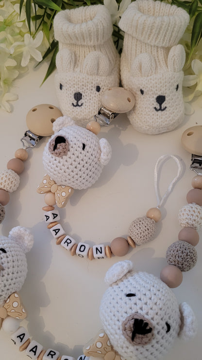 Kinderwagenkette & Schnullerkette Teddy weiss