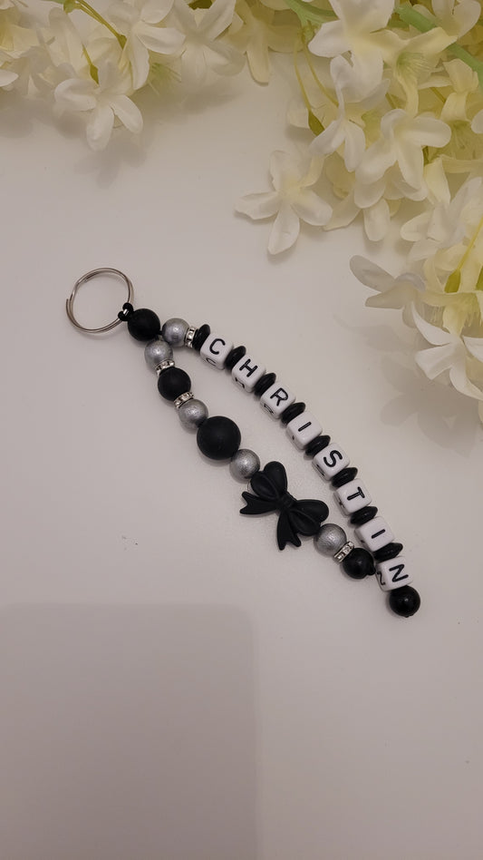 Schlüsselanhänger mit Namen schwarz silber Strass