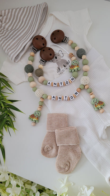 Kinderwagenkette & Schnullerkette mit Namen Schildkröte