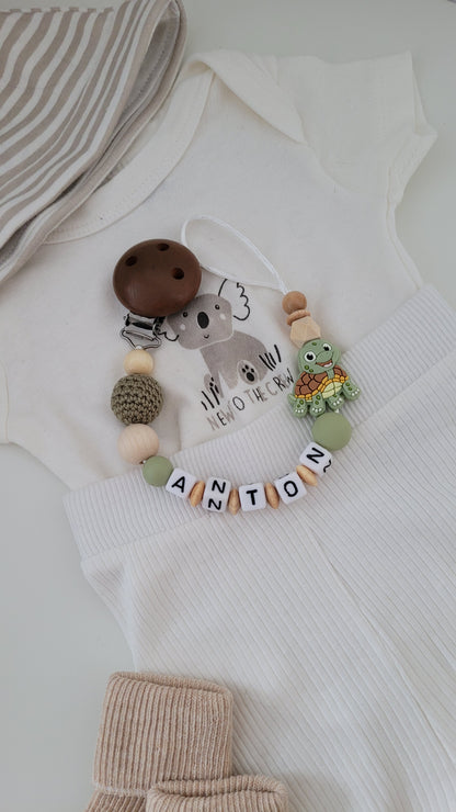 Kinderwagenkette & Schnullerkette mit Namen Schildkröte