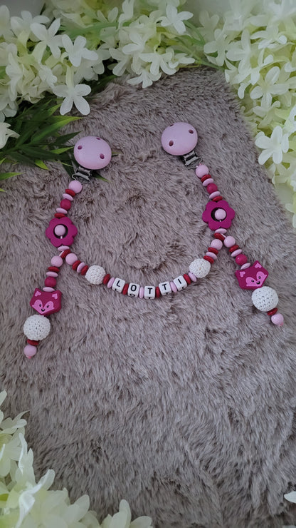 Kinderwagenkette  mit Wunschnamen *Lovely Flower Fuchs*