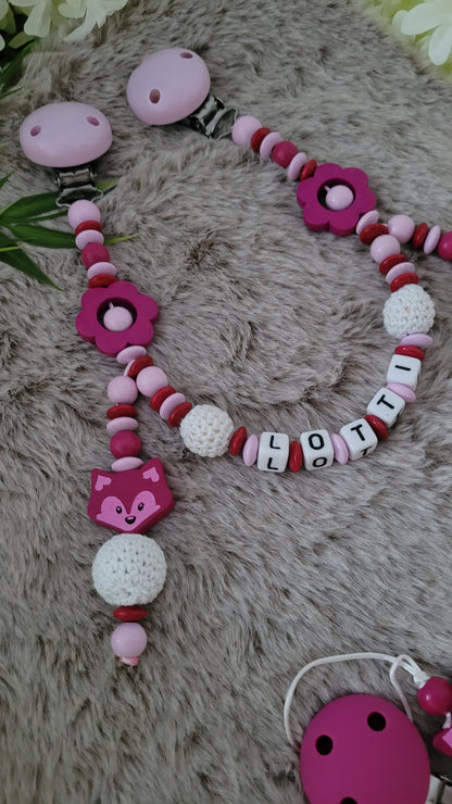 Kinderwagenkette  mit Wunschnamen *Lovely Flower Fuchs*