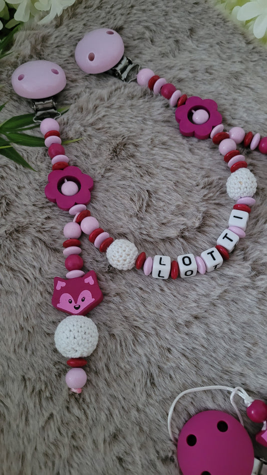 Kinderwagenkette  mit Wunschnamen *Lovely Flower Fuchs*