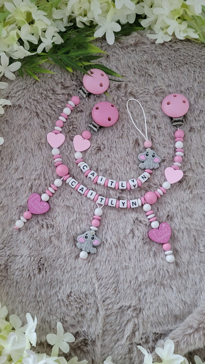 Kinderwagenkette & Schnullerkette "Herzige Elefanten"