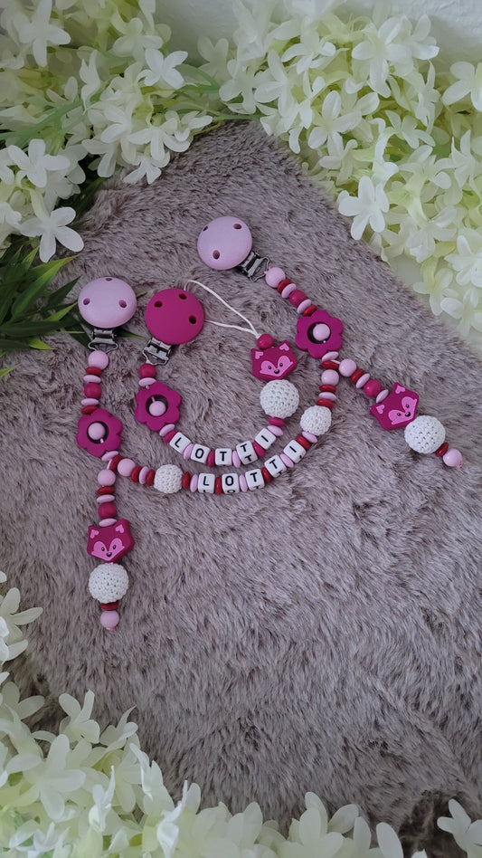 Kinderwagenkette & Schnullerkette "Lovely Flower Fuchs"